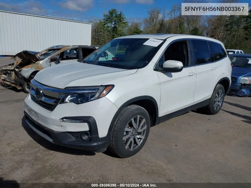 2022 Honda Pilot Awd Ex-L VIN: 5FNYF6H56NB003367 Lot: 39386395