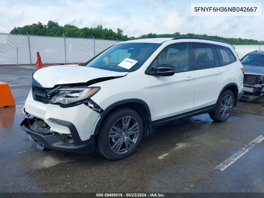 2022 Honda Pilot Awd Sport VIN: 5FNYF6H36NB042667 Lot: 39495019