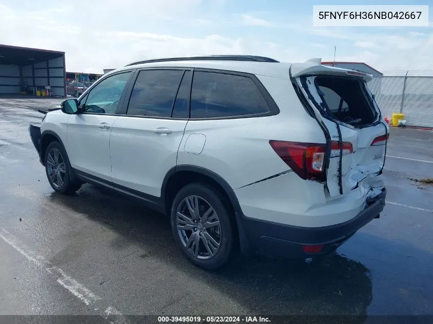 2022 Honda Pilot Awd Sport VIN: 5FNYF6H36NB042667 Lot: 39495019