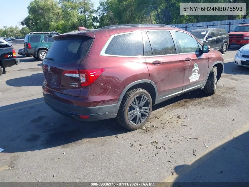 2022 Honda Pilot Awd Special Edition VIN: 5FNYF6H24NB075593 Lot: 39836975