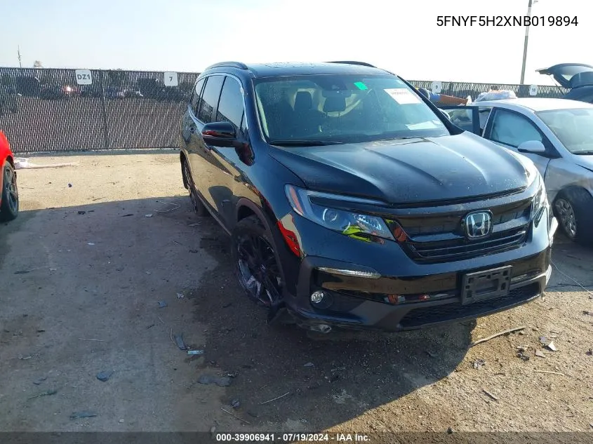 2022 Honda Pilot 2Wd Special Edition VIN: 5FNYF5H2XNB019894 Lot: 39906941