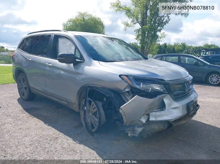 5FNYF6H30NB078810 2022 Honda Pilot Awd Sport