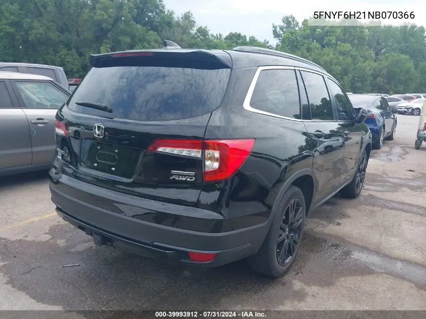 2022 Honda Pilot Awd Special Edition VIN: 5FNYF6H21NB070366 Lot: 39993912