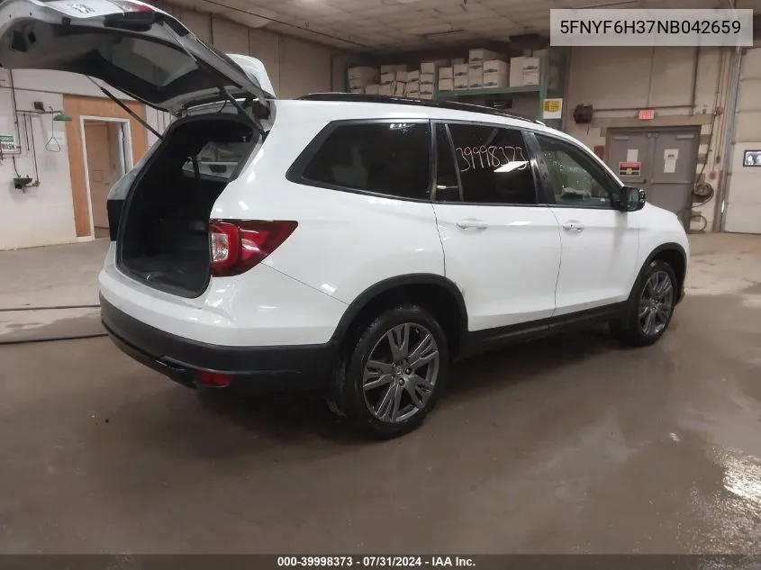 2022 Honda Pilot Awd Sport VIN: 5FNYF6H37NB042659 Lot: 39998373