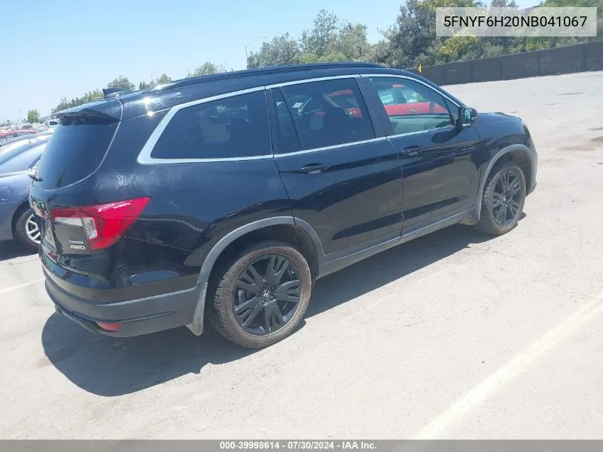 2022 Honda Pilot Awd Special Edition VIN: 5FNYF6H20NB041067 Lot: 39998614