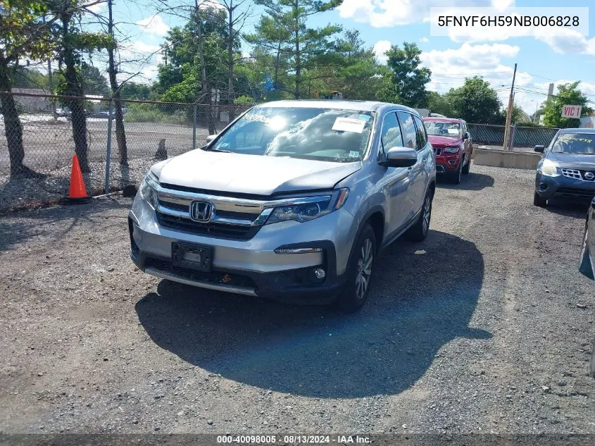 2022 Honda Pilot Awd Ex-L VIN: 5FNYF6H59NB006828 Lot: 40098005