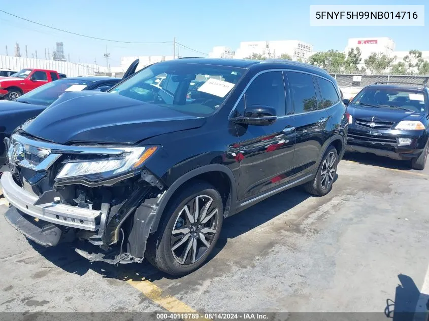 2022 Honda Pilot 2Wd Touring 8 Passenger VIN: 5FNYF5H99NB014716 Lot: 40119789