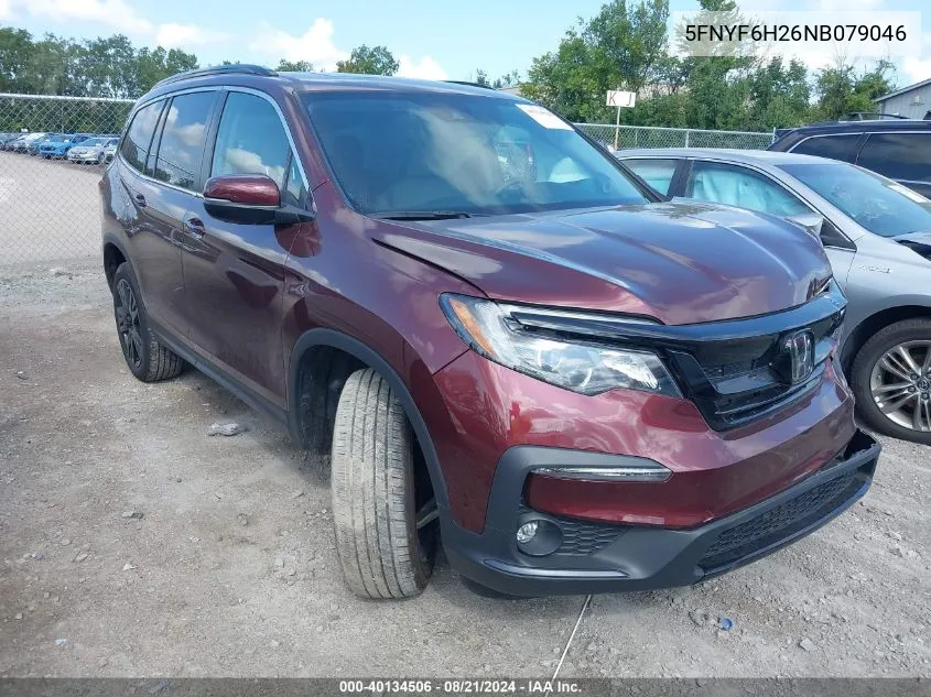 2022 Honda Pilot Se VIN: 5FNYF6H26NB079046 Lot: 40134506