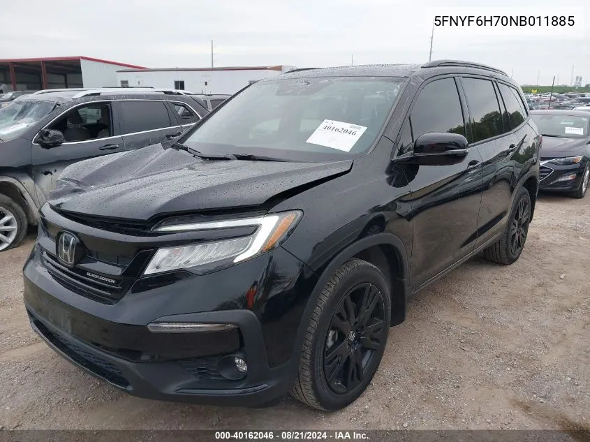 2022 Honda Pilot Black VIN: 5FNYF6H70NB011885 Lot: 40162046