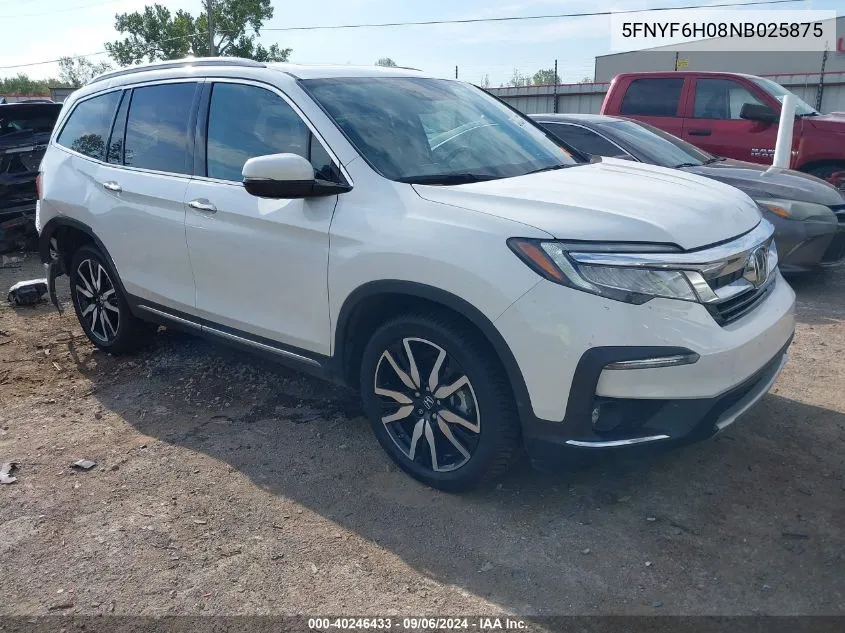 2022 Honda Pilot Awd Elite VIN: 5FNYF6H08NB025875 Lot: 40246433