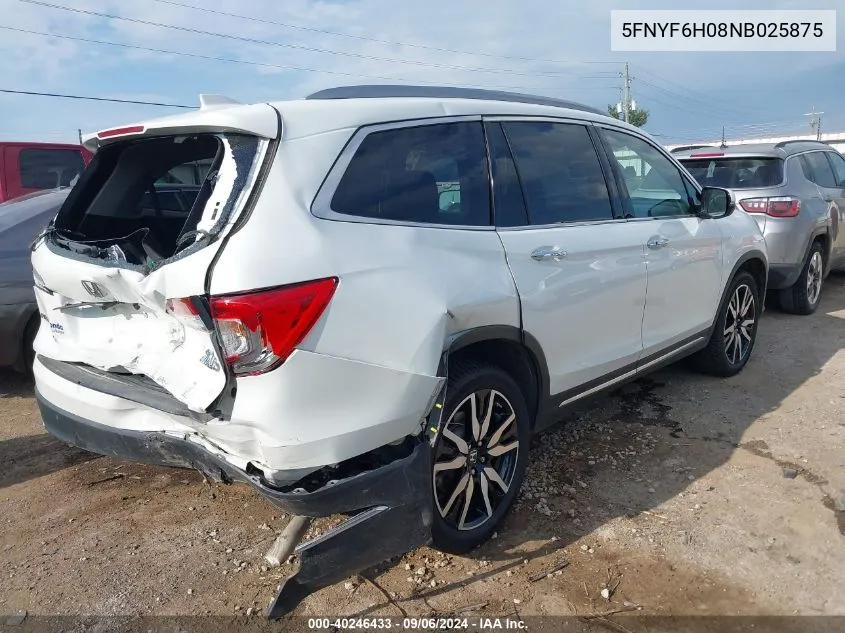 5FNYF6H08NB025875 2022 Honda Pilot Awd Elite