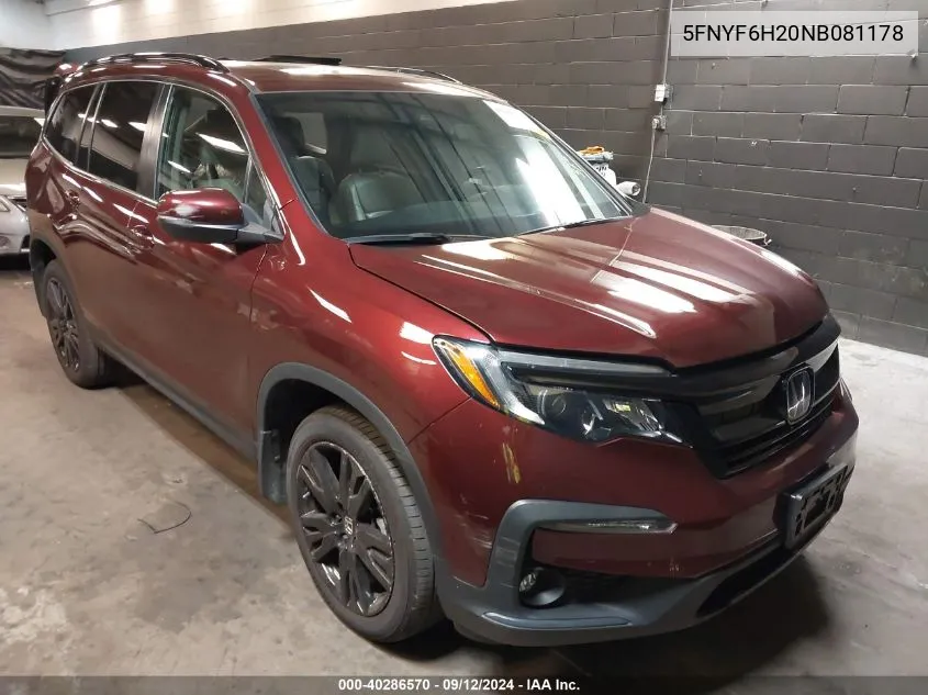 2022 Honda Pilot Awd Special Edition VIN: 5FNYF6H20NB081178 Lot: 40286570