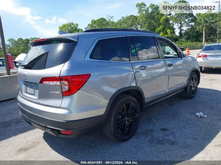 2022 Honda Pilot 2Wd Special Edition VIN: 5FNYF5H25NB034822 Lot: 40327055