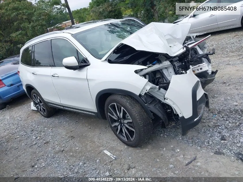 2022 Honda Pilot Awd Touring 7 Passenger VIN: 5FNYF6H67NB085408 Lot: 40345229