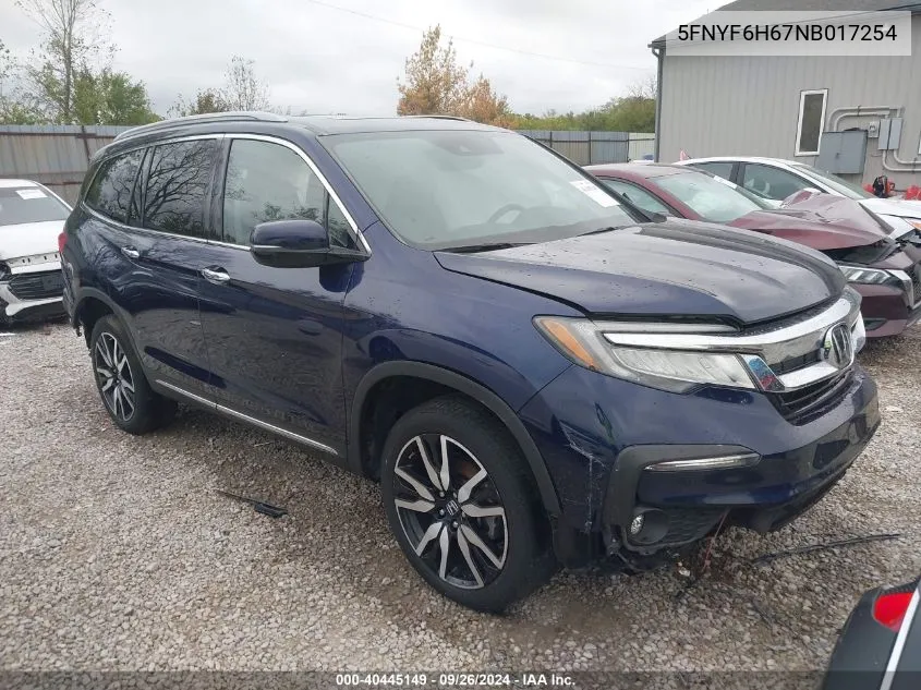 2022 Honda Pilot Awd Touring 7 Passenger VIN: 5FNYF6H67NB017254 Lot: 40445149