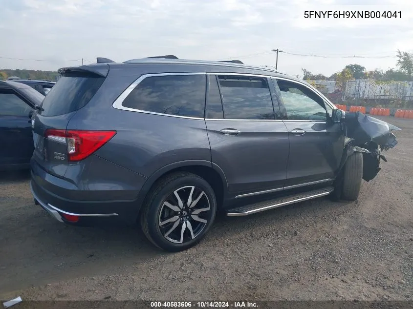 2022 Honda Pilot Touring VIN: 5FNYF6H9XNB004041 Lot: 40583606