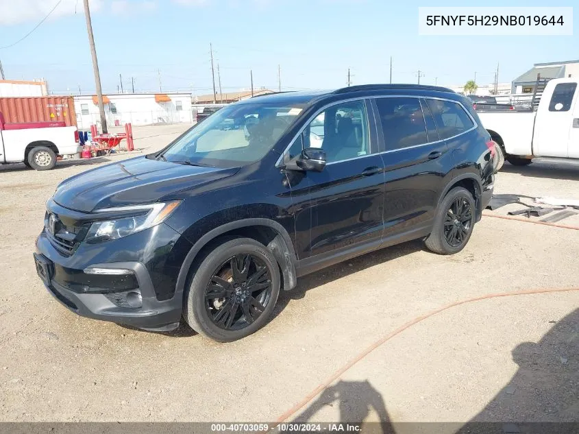 2022 Honda Pilot 2Wd Special Edition VIN: 5FNYF5H29NB019644 Lot: 40703059