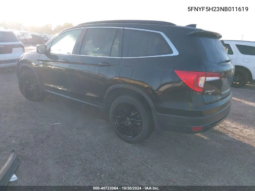 2022 Honda Pilot 2Wd Special Edition VIN: 5FNYF5H23NB011619 Lot: 40723064