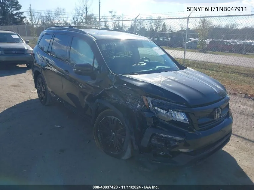 2022 Honda Pilot Awd Black Edition VIN: 5FNYF6H71NB047911 Lot: 40837420