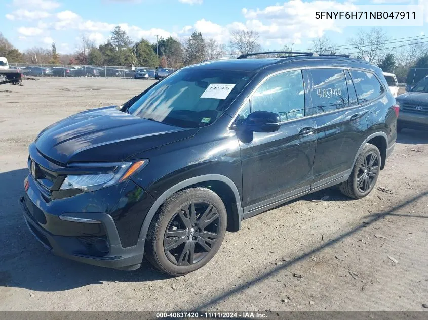 2022 Honda Pilot Awd Black Edition VIN: 5FNYF6H71NB047911 Lot: 40837420