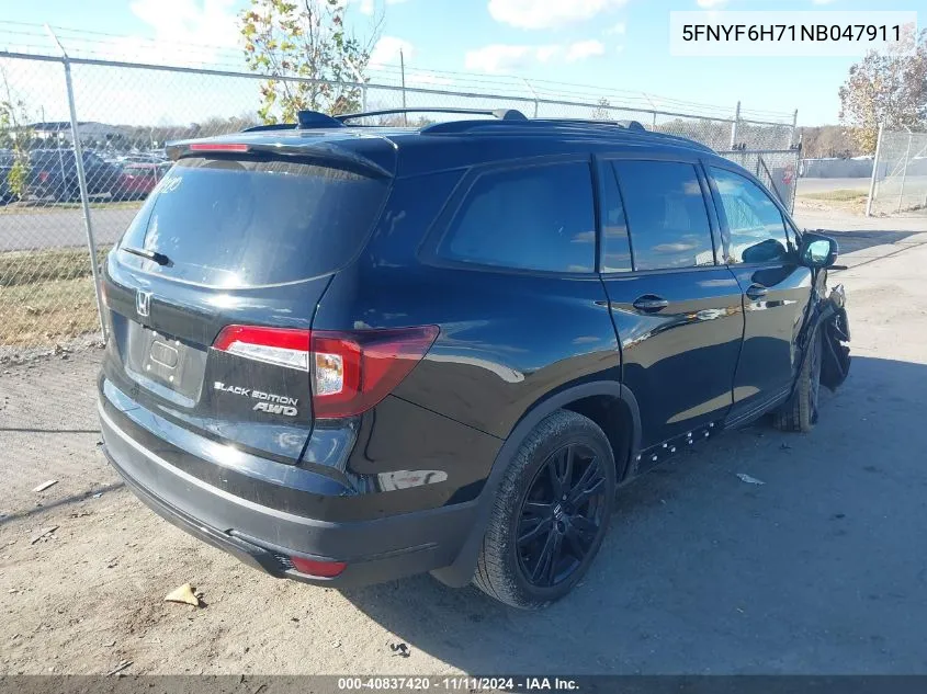 2022 Honda Pilot Awd Black Edition VIN: 5FNYF6H71NB047911 Lot: 40837420