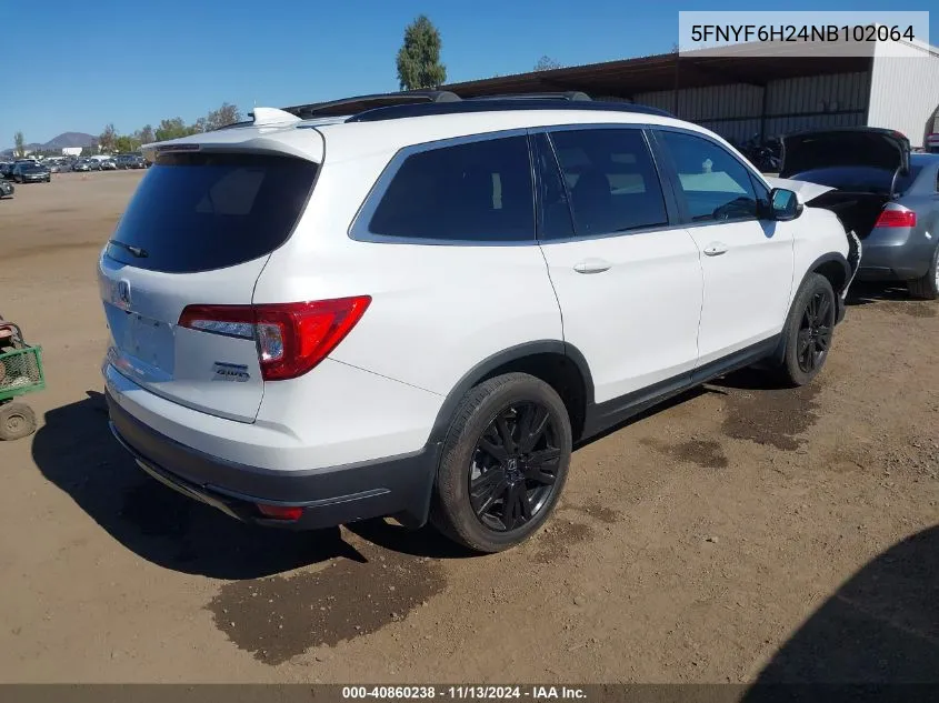 2022 Honda Pilot Awd Special Edition VIN: 5FNYF6H24NB102064 Lot: 40860238