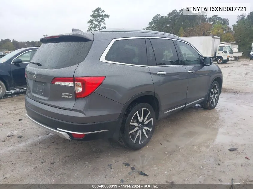 2022 Honda Pilot Awd Touring 7 Passenger VIN: 5FNYF6H6XNB087721 Lot: 40868319