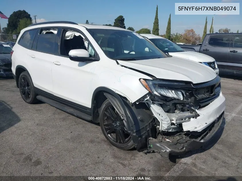 2022 Honda Pilot Awd Black Edition VIN: 5FNYF6H7XNB049074 Lot: 40872883