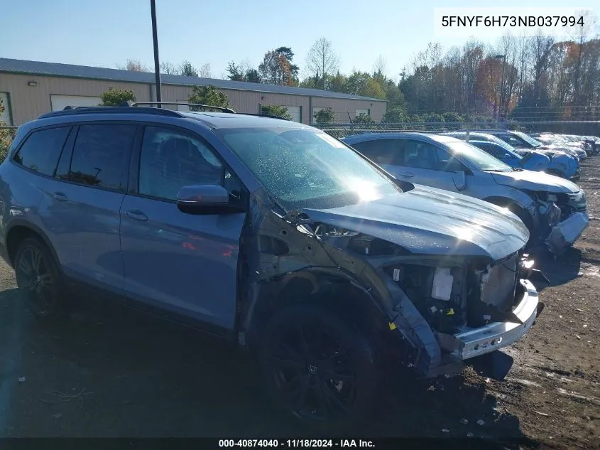 2022 Honda Pilot Awd Black Edition VIN: 5FNYF6H73NB037994 Lot: 40874040