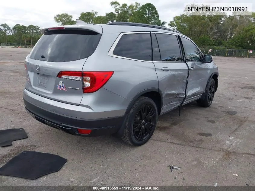 2022 Honda Pilot 2Wd Special Edition VIN: 5FNYF5H23NB018991 Lot: 40915559