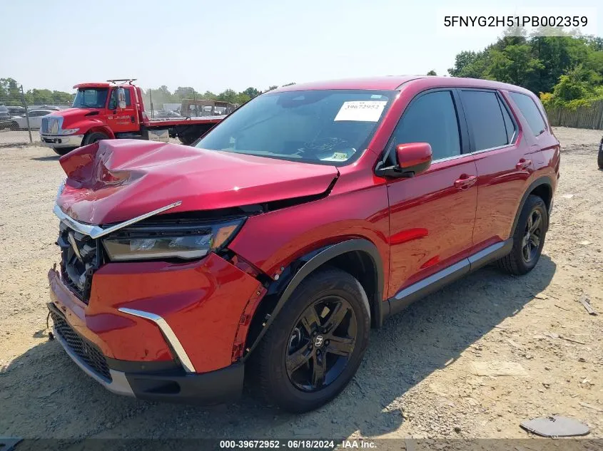 2023 Honda Pilot 2Wd Ex-L 7 Passenger VIN: 5FNYG2H51PB002359 Lot: 39672952