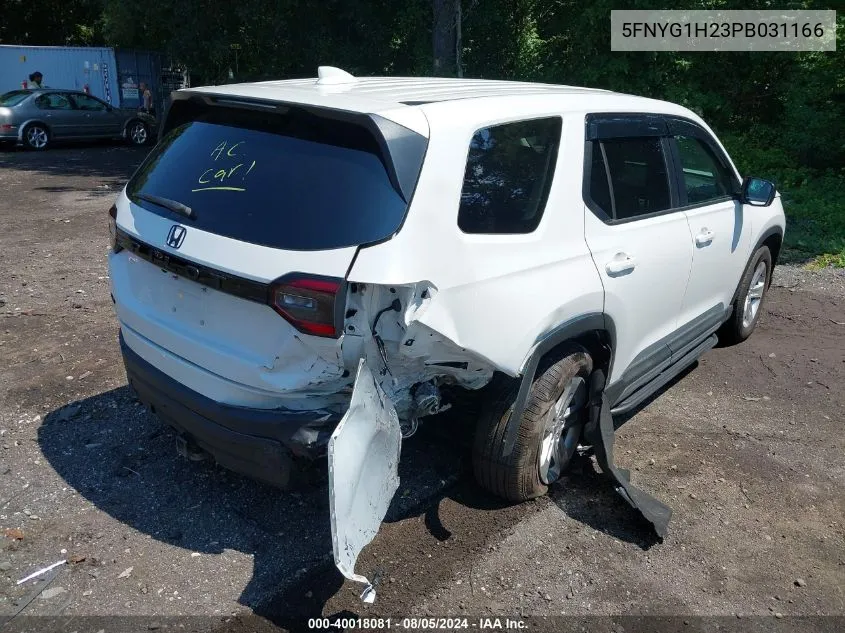 2023 Honda Pilot Awd Lx VIN: 5FNYG1H23PB031166 Lot: 40018081