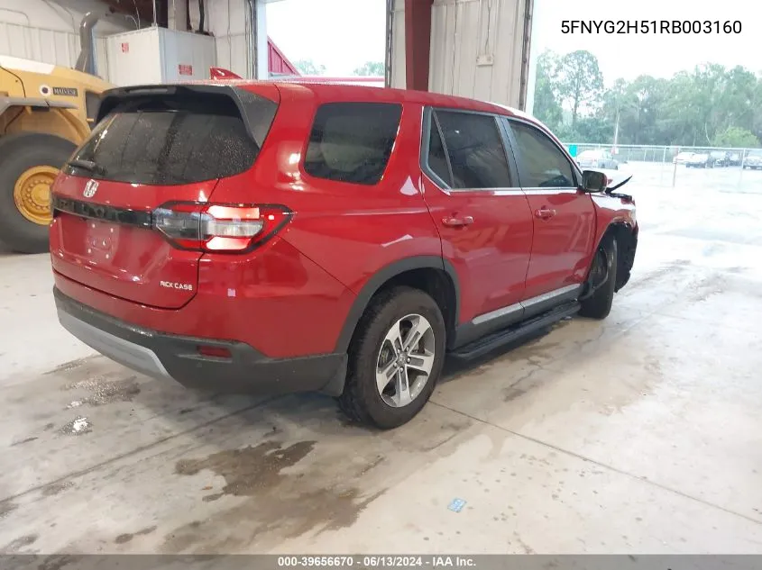 2024 Honda Pilot 2Wd Ex-L 7 Passenger VIN: 5FNYG2H51RB003160 Lot: 39656670