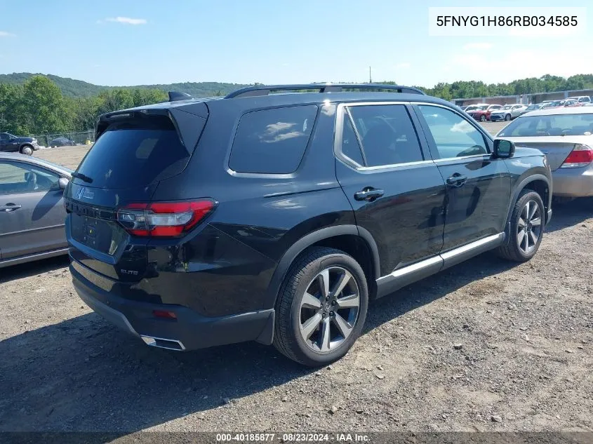 2024 Honda Pilot Awd Elite VIN: 5FNYG1H86RB034585 Lot: 40185877