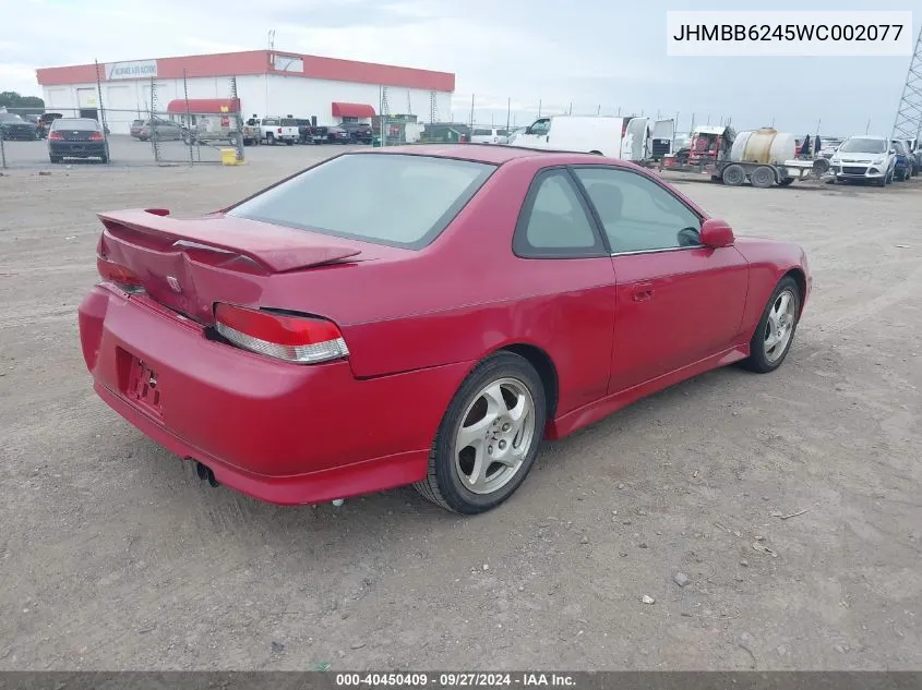 1998 Honda Prelude VIN: JHMBB6245WC002077 Lot: 40450409