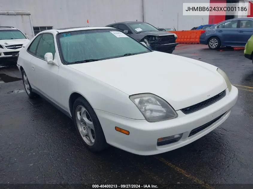 1999 Honda Prelude VIN: JHMBB6243XC001186 Lot: 40400213