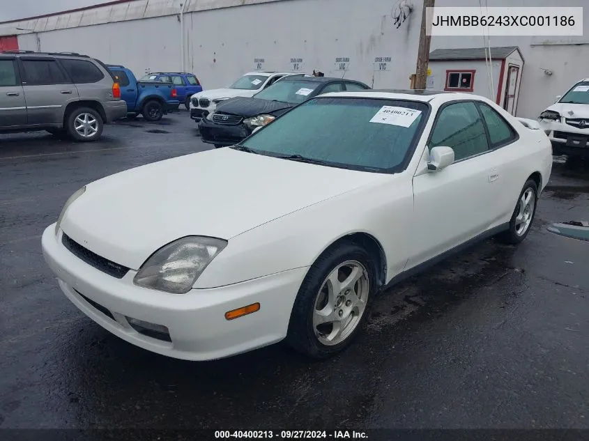 1999 Honda Prelude VIN: JHMBB6243XC001186 Lot: 40400213