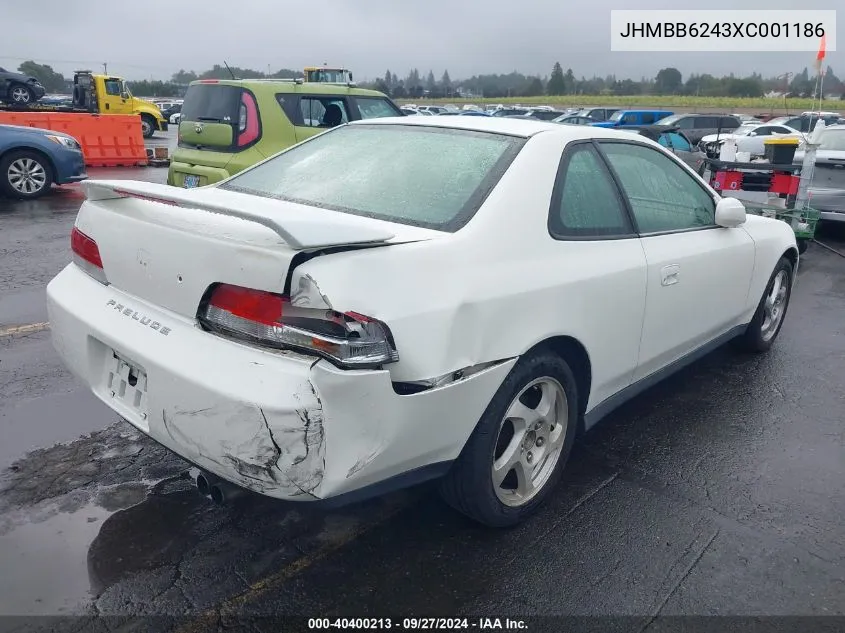 1999 Honda Prelude VIN: JHMBB6243XC001186 Lot: 40400213