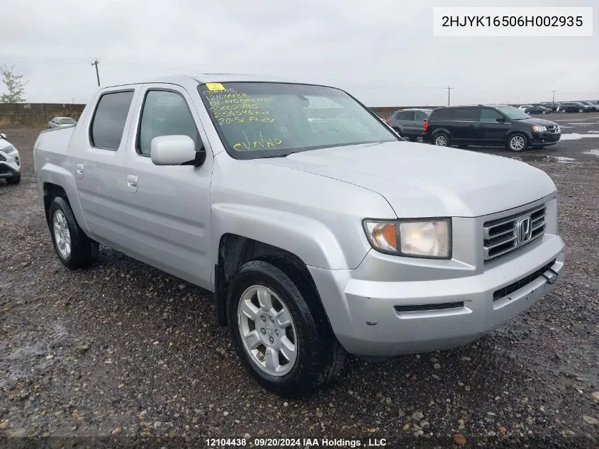 2006 Honda Ridgeline VIN: 2HJYK16506H002935 Lot: 12104438