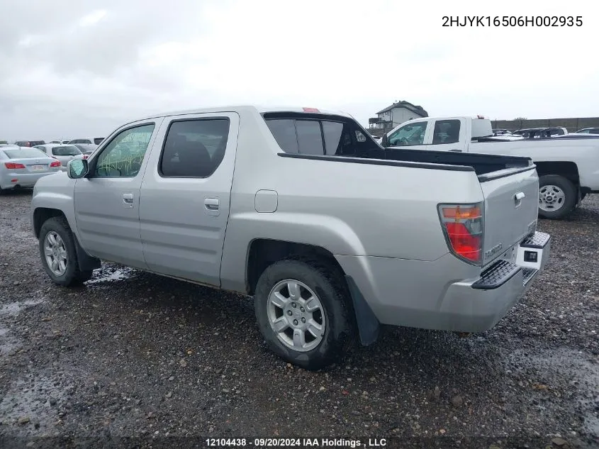 2006 Honda Ridgeline VIN: 2HJYK16506H002935 Lot: 12104438