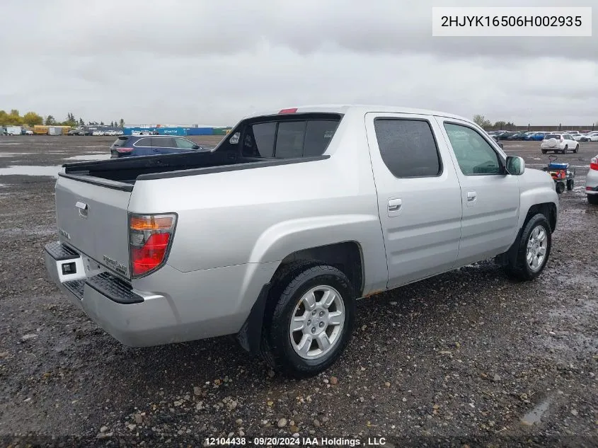 2006 Honda Ridgeline VIN: 2HJYK16506H002935 Lot: 12104438