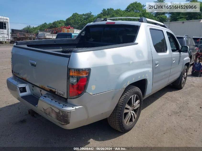 2006 Honda Ridgeline Rtl VIN: 2HJYK16516H526966 Lot: 39686442