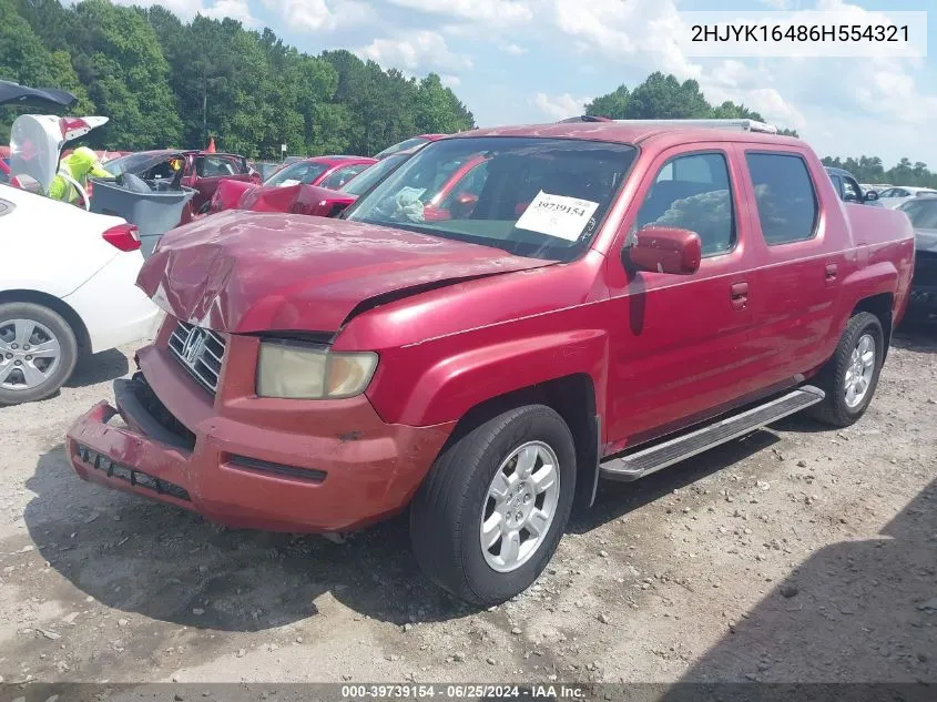 2006 Honda Ridgeline Rts VIN: 2HJYK16486H554321 Lot: 39739154