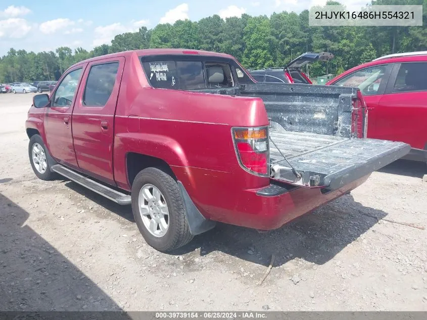 2006 Honda Ridgeline Rts VIN: 2HJYK16486H554321 Lot: 39739154