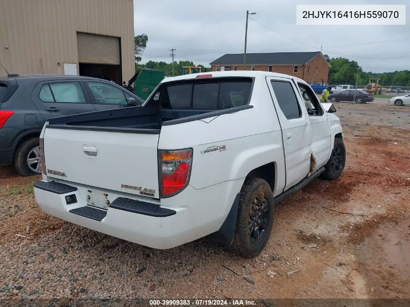 2006 Honda Ridgeline Rts VIN: 2HJYK16416H559070 Lot: 39909383