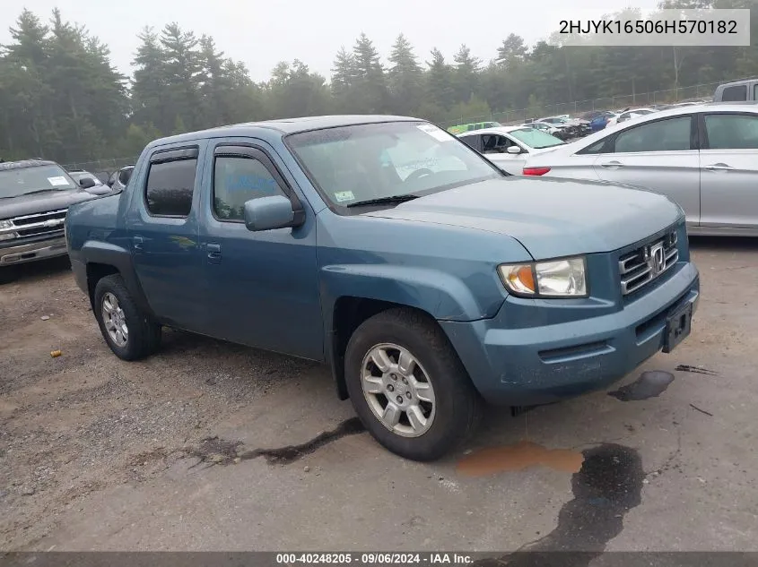 2006 Honda Ridgeline Rtl VIN: 2HJYK16506H570182 Lot: 40248205