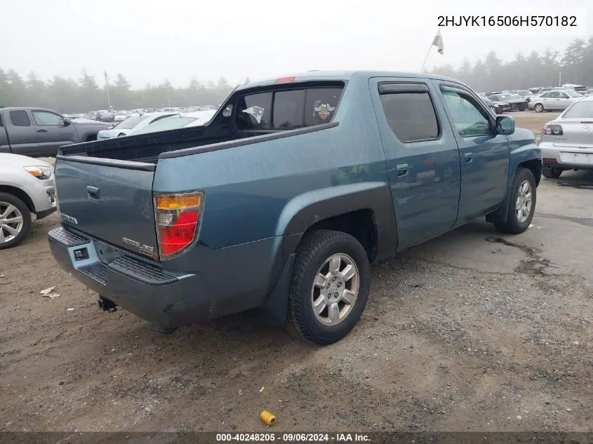 2006 Honda Ridgeline Rtl VIN: 2HJYK16506H570182 Lot: 40248205