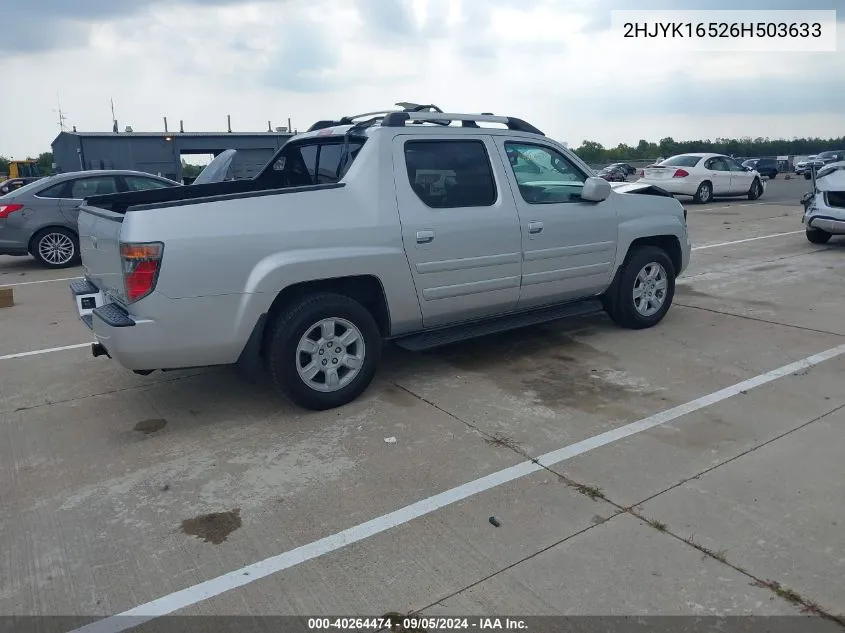 2006 Honda Ridgeline Rtl VIN: 2HJYK16526H503633 Lot: 40264474