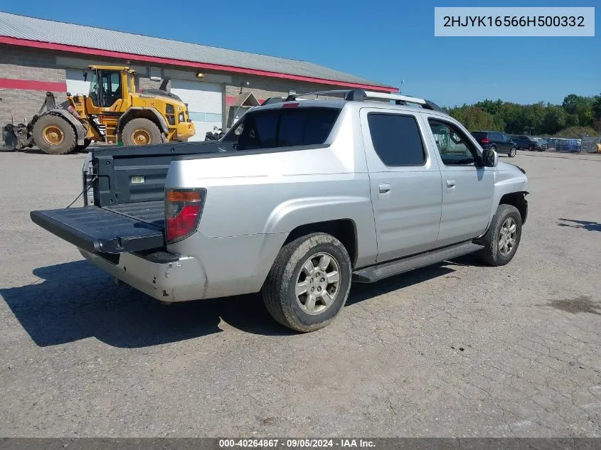 2006 Honda Ridgeline Rtl VIN: 2HJYK16566H500332 Lot: 40264867