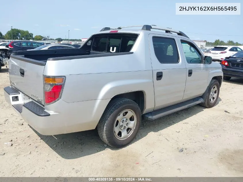 2006 Honda Ridgeline Rt VIN: 2HJYK162X6H565495 Lot: 40309135